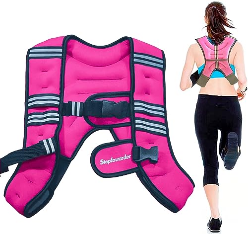 Stepfowarder Gewichtsweste, 3kg / 5kg Trainingsweste mit Reflexstreifen und Verstell-Riemen, Fitnessweste für Krafttraining, Laufen, Cardio und Fitness (3 KG - Rosarot)