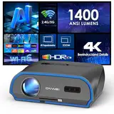 Ultra-Heller 1400 ANSI Smart Beamer - 4K HDR10+, WiFi 6, Bluetooth 5.2, Niedrige Latenz für Gaming, Android TV Projektor Integrierte Netflix/YouTube Apps, Tageslicht-Tauglich, Heimkino & Open-Air Kino