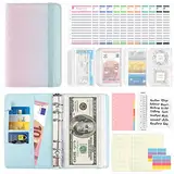 Aiyivve Budget Planner Deutsch, A6 Budget Planner Budget Binder mit 12 Taschen Geldumschläge, 12 Budgetblätter, Farbige Trennblätter, Etikettenaufklebern Sparbuch für Tagebuch (Rosa+Blau)