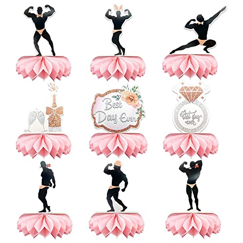 PW TOOLS Bachelorette Partyzubehör für Frauen | Männliche Stripper Kuchendeckel,Männliche Tänzer Stripperinnen, Brautdusche Tortenaufsatz, 9-teiliges Set, Nicht essbar
