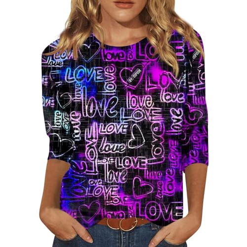 SCBFDI Damen Hemd Geschenke Zum Valentinstag Valentines Day T-Shirt Teenager Mädchen Damenblusen 3/4 Arm Poluver Frauen Trachtenmieder für Damen Mädchen T-Shirt Baseball Shirt Damen Elegante Blusen