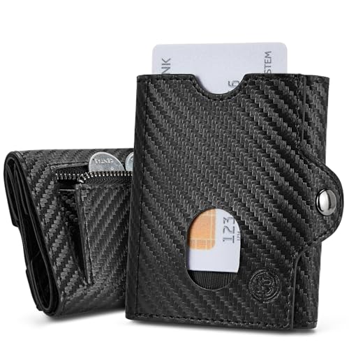 BOSTANTEN Geldbörse Herren, Slim Wallet mit Münzfach für Herren & Damen, RFID-Schutz Kartenetui Kreditkartenetui, Klein Portemonnaie Mini Smart Wallets for Men,Schwarz