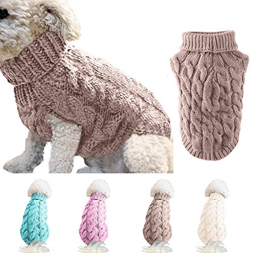 Ponacat Hundepullover, Rollkragenpullover, Strickpullover, Warmer Pullover, Strickpullover, Outwear, Mäntel, kaltes Wetter (Khaki/L)