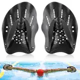 WuGU Hand Paddles Schwimmen, Einstellbar Schwimmpaddel, Schwimmhilfe Erwachsene Kinder, Schwimmtrainingsgerät Handpaddel zum Schwimmen Pool-Übungsgeräte Zubehör, Unisex(Schwarz)