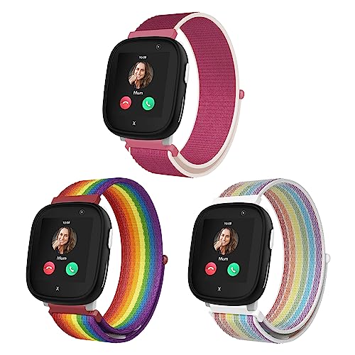 Seltureone 3 Stück Nylon-Armband für Kinder, kompatibel für Xplora X6 Play, Bequemer, Atmungsaktiver, Wasserdichte Riemen für Kinder, Einfach zu Tragen - Rot, Neon, Farbe