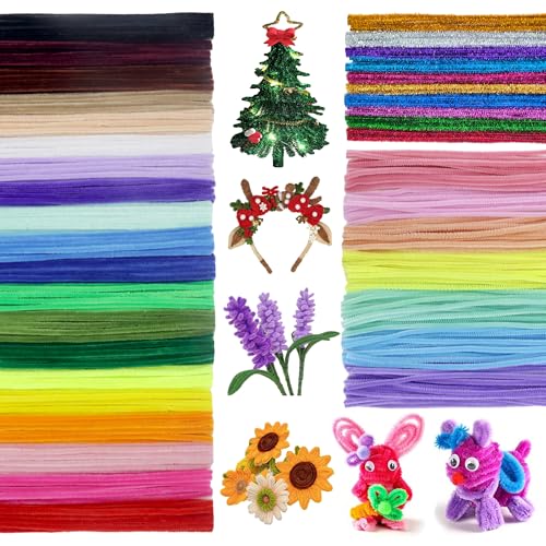 VntMQP 350 Stück Chenilledraht 37Farben Pfeifenputzer Bunt zum Basteln,30cm x 6mm Pfeifenreiniger,Geeignet für die Herstellung von Blumen, kleinen Tieren, Halloween, Weihnachten DIY Kunstwerk