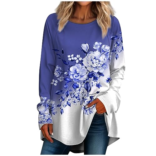 Blusen & Tuniken Für Damen Oversize Herbstmode Tops Druck Rosa Lustige Shirts Festliche Oberteile Bluse Lose Basic Elegant Langarmshirt Tunika T-Shirts 2023 Pullover Oktober Blusen