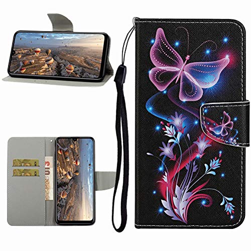 Miagon Hülle für iPhone 11 Pro,Handyhülle PU Leder Brieftasche Schutz Flip Case Wallet Cover Klapphüllen Tasche Etui mit Kartenfächern Stand,Lila Schmetterling