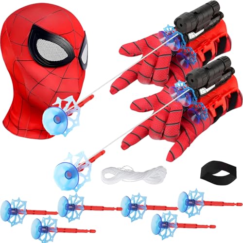 wzkhlsy 2 Set Spider Launcher Handschuh, Super Spider Launcher, Handgelenk Spielzeug Set, Kids Spider Hero Handschuhe, Spider Spielzeug Web Shooter, für Fasching Spider Cosplay Spider Geschenk.