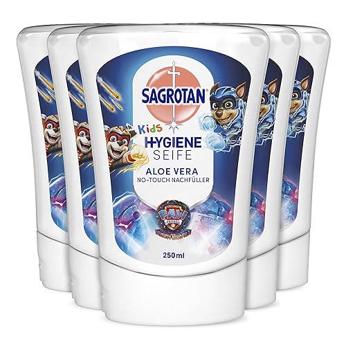 Sagrotan No-Touch Kids Nachfüller Aloe Vera – Paw Patrol Edition – Für den automatischen Seifenspender – 5 x 250 ml Handseife