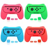 FASTSNAIL Gummierte Griffe Kompatibel mit Nintendo Switch für JoyCon, Halterung Gaming Controller Kompatibel mit Switch OLED, mit 6 Paar Daumengriffen(Rot + Blau + Rosa + Grün)