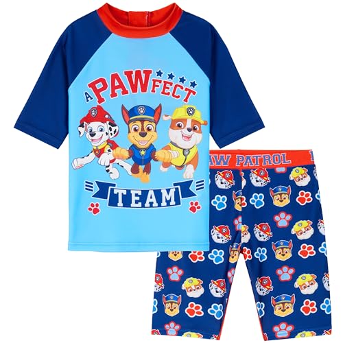 PAW PATROL Badeanzug Kinder, Zweiteiliger Schwimmanzug mit Oberteil & Badehose Jungen (2-3 Jahre, Blau/Rot)