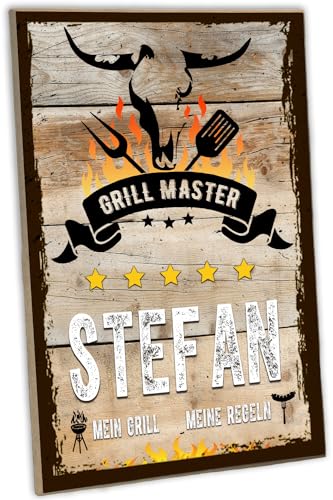 schilderkreis24 - Personalisierbares Grillschild - "Grillmaster, Mein Grill Meine Regeln" - Holzschild für BBQ- & Grillfans