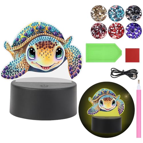 Diamond Painting Nachtlicht Tischdeko Tiere, Diamant Malerei Nachttischlampe Tischlampe LED Deko Set, DIY 5D Diamant Painting Lampe für Kinder Geburtstag Geschenke (A)