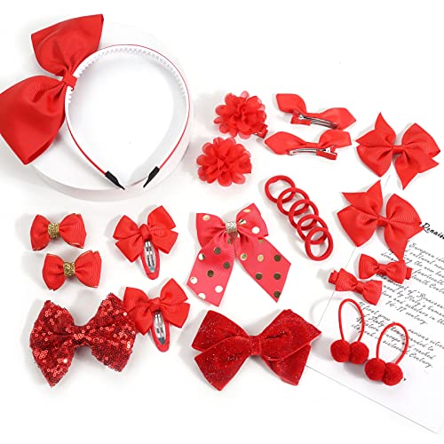 MUFEKUM Mädchen Schule Haarschmuck Set, Rot Schleife Haarspangen Schleife Stirnband Haarschmuck für Mädchen Kinder Weihnachten Geburtstag Geschenk (Rot)