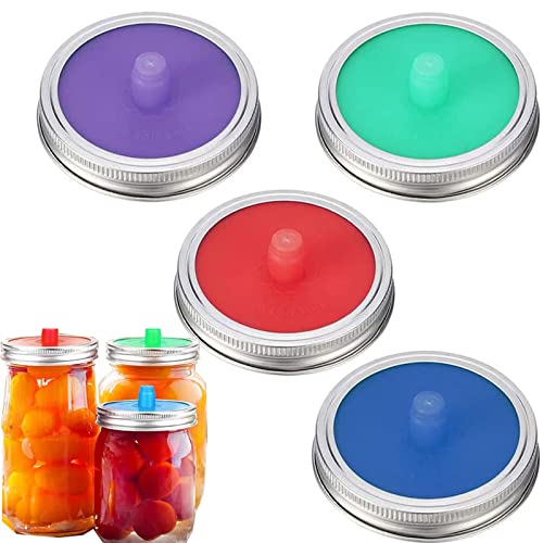 4er set Silikon Einmachglas Groß Deckel, Lebensmittelqualität wasserlose Mason Jar Deckel Silikon Fermentations Zubehör, für Sauerkraut,Kimchi, Gurken, Fermentierte Probiotische Lebensmittel, 2TE8154