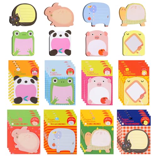 OFFCUP Selbstklebende Notizen, 32pcs Tier Stiky Notes, Mini Süße Haftnotizen, Haftnotizen für den Kühlschrank Büronotizen für Schule, Büro Memo Niedliche Haftnotizen Schüler Kinder Geschenke