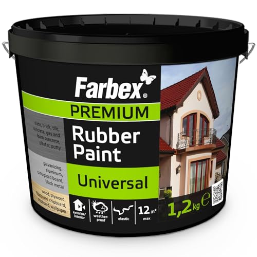 FARBEX Universal Premium Gummi Farbe-Innen und Außenfarbe für alle Oberflächen, Elastische Abdichtung gegen Feuchtigkeit, Witterung-1,2 kg-Grau