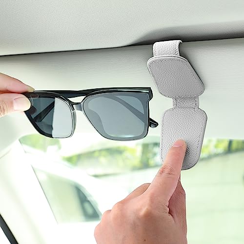 TIESOME Sonnenbrillenhalter für Auto-Sonnenblende, magnetischer Leder-Brillenaufhänger Clip Auto-Sonnenblende Universal Auto Visier Zubehör magnetische Brillenhalterung Ticket Karten Clip (Grau)