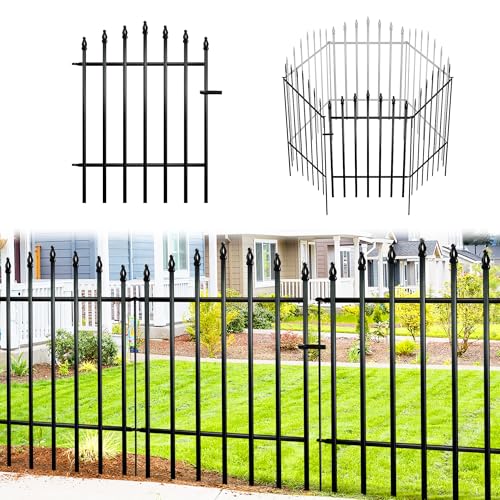 Thealyn Gartenzaun aus Metall, 91 cm H * 71 cm W(4 Panel +1 Tor) rostfreies Eisen, Tierbarriere für Hunde, Landschaftsgrenze, modernes Design und einfache Installation