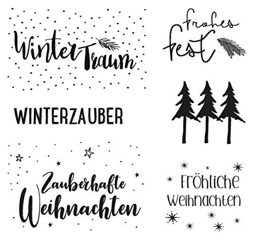 Rayher Clear Stamps Weihnachtsgrüße, 6 Motive, klar, transparente Stempel, durchsichtig, Silikonstempel, 50221000, Weiß, Bogen 97 x 102,5 mm