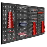 CCLIFE Werkzeugwand Lochwand 4 tlg Inkl. 52-Teiligem Metall Werkzeuglochwand Vier Teile 160 x 60 x 2 cm Erweiterbar Zubehör Wandregal Werkzeugaufbewahrung Schwarz