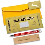 Eyksta Goldenes Ticket Wunschgutschein Rubbellose zum Ausfüllen, Kugelschreiber mit Gravur, Geschenk für Valentinstag Geburtstag Reise Kino Freunde Familie