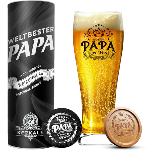 KEZKALS Vatertagsgeschenk für Papa, Weizenbiergläser 0,5 mit Gravur, Geschenk Vatertag, Bierglas mit Gravur, Personalisierte Bester Papa Geschenk