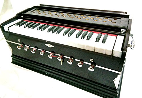 Indisches Maharaja Harmonium Nr. 5200n - 9 Stopp - Sangeeta - 3½ Oktave - mit Koppler, Lieferung mit Buch und Tasche, gestimmt auf A440, Mahagoni-Farbe