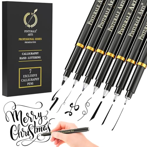 Pinturale Arts® Set 7 Handlettering Stifte | Professionelle Kalligraphie Stifte | Kaligraphiestift, Lettering Stifte für Kalligrafie, Zeichnen, Manga, Illustration | Kaligraphiestifte Set Anfänger