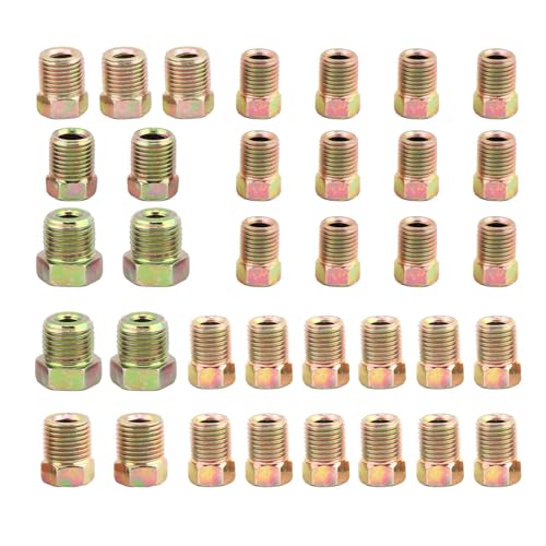 Bremsleitungs-Montagesatz, 35-teiliges Bremsleitungsmuttern Sortiment für 3/16 Zoll (19 Armaturen) und 1/4 Zoll (16 Armaturen) für umgekehrte Bremsleitungsschläuche (Größe: 35 Stück)