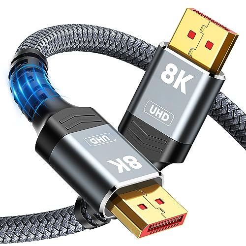 SNOWKIDS DisplayPort Kabel 1.4 (2M) Displayport 1.4 8K@60Hz 4K@144Hz 2K@240Hz Übertragungsrate 32,4Gbps DSC1.2,Freesync für Gaming Monitor Grafikkarte Laptop TV(Aluminium Legierung&Nylon)