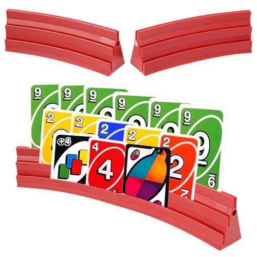 4 Stück Kartenhalter Spielkarten 3 Rampen Spielkartenhalter zum Hinstellen Stackbar mit Magnetische Montage Spielkartenhalter Poker/UNO für Senioren Kinder Arthritis Feiern (Rot)
