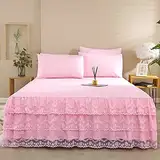 Highdi Betthusse Bettrock Bettvolant Elastische Bettwäsche mit Rüschen Rüschen Bettwäsche mit Plattform, Bed Skirt Bettrock Umwickeln mit Elastischem gürtel (Rosa,120x200cm)