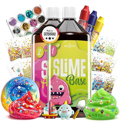 Belissia XXL Kinder Spiel-Schleim zum selbermachen. Fun Set für 2KG fertigen Slime. Ideale Geschenkidee für Kinder ab 3 Jahre inkl. Zubehör