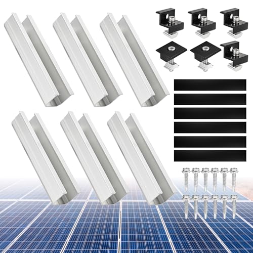 Philtool Solarmodul Halterung Kit,12cm Aluprofil Schienen und Zubehör Schwarz Eloxiert 30-35mm Verstellbar Halterung für Solarmodule, Halterung Solarpanel für Flachdach Trapezdach Blechdach
