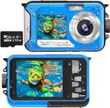 Unterwasserkamera Full HD 2.7K 48MP 10FT Kamera Wasserdicht Dual Screen 16X Digital Zoom Schnorcheln wasserdichte Digitalkamera fü r Selbstauslöser Unterwasser, Schwimmen, Urlaub