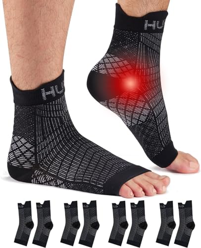 HUEGLO 4Paar Sprunggelenkbandage Plantar Fasciitis Socks Orthopädische Kompressionssocken Neuropathie Knöchelbandage Arthritis Achillessehne Bandage Plantarfasziitis Fussbandagen Sprunggelenk Sport