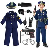 Udekit Polizei Kostüm Kinder mit Walkie-Talkie Taktstock Halfter Trillerpfeife Polizei Spielzeug für Jungen Halloween Karneval Cosplay 4 bis 6 Jahre