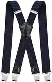 Decalen Hosenträger für Herren Breit 4 cm mit sehr Starken 4 Metall Clip Lang Einheitsgröße für Männer und Damen Einstellbar und Elastisch X Style (Marineblau)