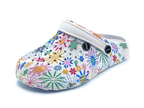 Bock op Kölle Sprint Sport Damen Clogs Gartenschuhe Pantoletten atmungsaktiv (Blume, 42)