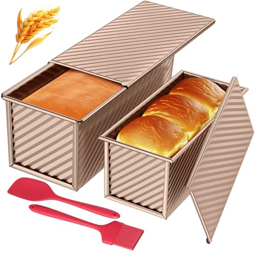 JSCORES Toast Brot Backform Set, 4PCS Antihaft Brot Toastform mit Deckel, Brotbackform für Toast Kuchen (Roségold)