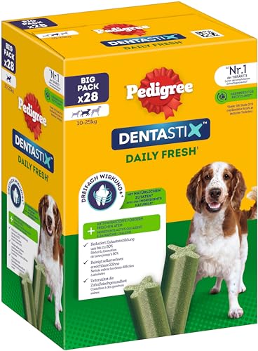 PEDIGREE Zahnpflege-Kausnacks Denta Stix Daily Fresh Mega Pack- Für mittelgroße Hunde 10-25kg (4x7 Stück) 720 g