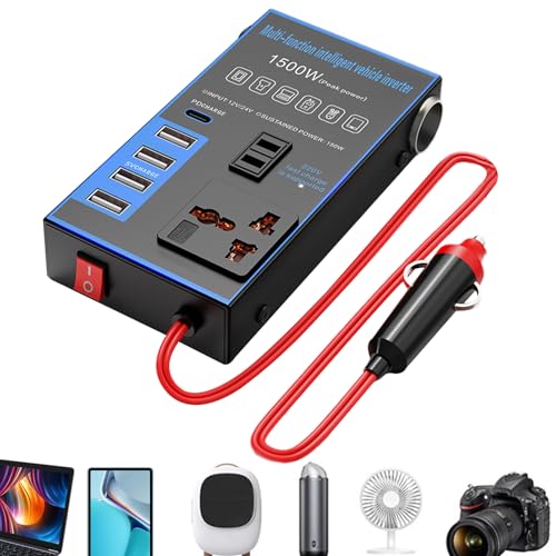 Kfz-Wechselrichteradapter – Ausgangskonverter, USB-Ladegerät | Stecker des Wechselrichters mit Doppel-Port 1500 W mit AC-Anschluss und USB-Steckplatz, verwendet während der langen Fahrt