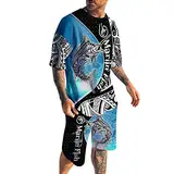 Schnell trocknende 3D-Kurzarm-Anzugshorts für Herren Strand Tropical Body Sportshorts Sportanzug Leinen Herren Herren Herren kurz Sommer Baumwolle Jogginghose kurze Hose Overall (Sky Blue, XL)