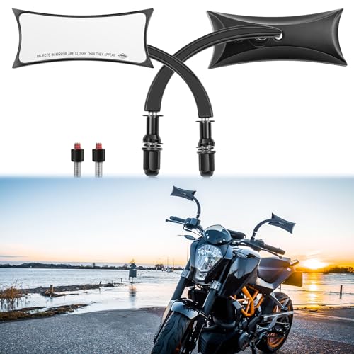 Motorrad Spiegel Schwarz M10 Motorrad Rückspiegel Seitenzubehör Unregelmäßige Form, Kompatibel mit Harley Sportster Custom Iron 883 Road King Street Softail und Electra Glide