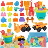 YIMORE Sandspielzeug Strandspielzeug Junge mit Faltbarer Eimer Kinder Bagger Sandkasten Spielzeug, 26 PCS Sandförmchen Sandschaufel Kinder, Reise Sand Spielzeug ab 3 Jahr