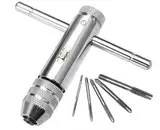 PIQIUQIU 5 Stück Verstellbarer T-Griff Ratschenrad Handgewindebohrerhalter Reversibler, M3 M4 M5 M6 M8 Metrischer Profilhahn Manuelles Gewindeschneiden Zubehör Kit