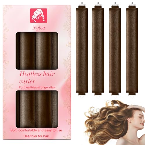 Neu Heatless Curls Band,Lockenwickler über Nacht 4 Stück Overnight Blowout Locken Ohne Hitze Diy Overnight Curls Gummi Hitzefreier Lockenwickler Locken üBer Nacht für Mittleres Langes Haar (Braun)