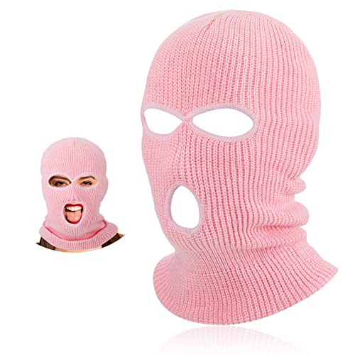 BBTO 3 Löcher Gestrickte Sturmhauben Volle Gesichtsabdeckung (Rosa)